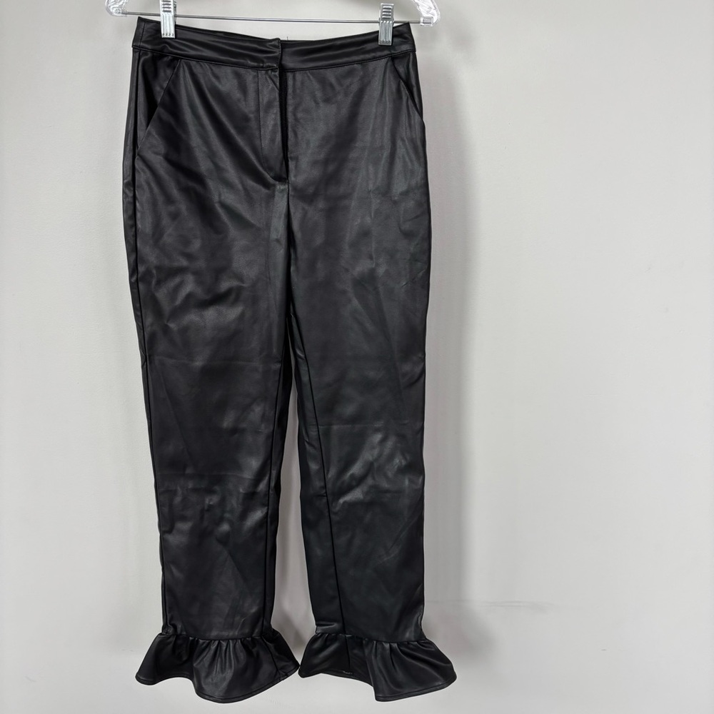 En Saison Faux Leather Ruffle Hem‎ Pants Size S